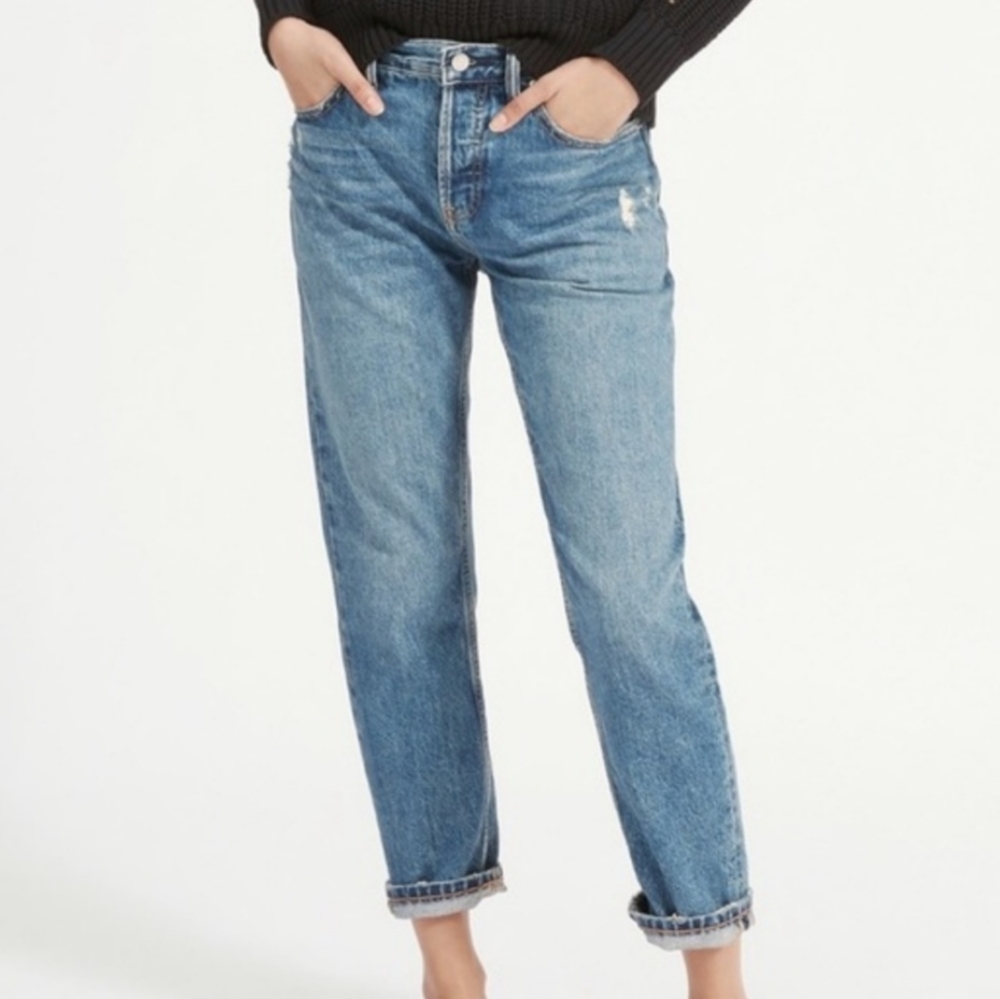 Everlane Boyfriend Button Fly Jeans Ripped Distressed 25